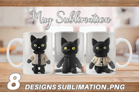 Mug Wrap Knitted Black Cat Sublimation artnoy 