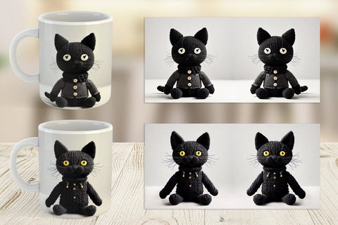 Mug Wrap Knitted Black Cat Sublimation artnoy 
