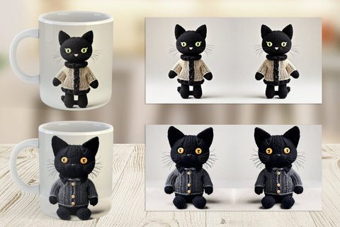 Mug Wrap Knitted Black Cat Sublimation artnoy 
