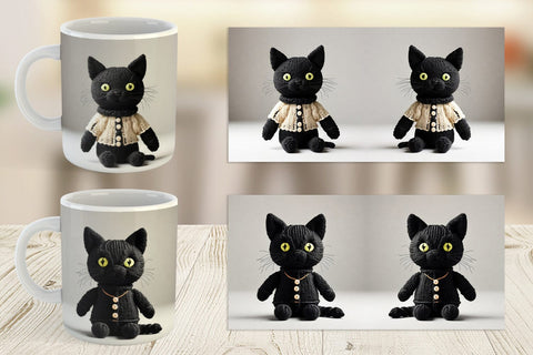 Mug Wrap Knitted Black Cat Sublimation artnoy 