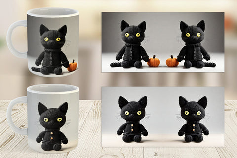 Mug Wrap Knitted Black Cat Sublimation artnoy 