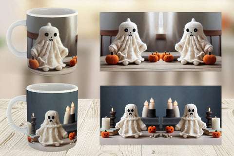 Mug Wrap Knitted Ghost Halloween Sublimation artnoy 