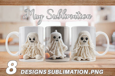 Mug Wrap Knitted Ghost Halloween Sublimation artnoy 