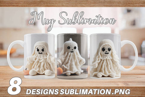 Mug Wrap Knitted Ghost Halloween Sublimation artnoy 