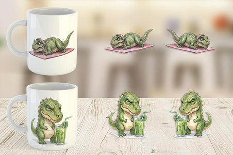 Mug Wrap Lazy Fitness Funny Dinosaur Sublimation artnoy 