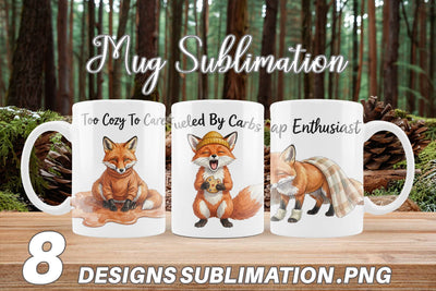 Mug Wrap Lazy Fox Cozy Hygge Watercolor Sublimation artnoy 