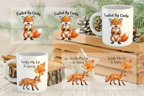 Mug Wrap Lazy Fox Cozy Hygge Watercolor Sublimation artnoy 