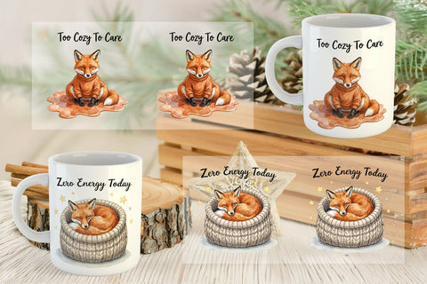 Mug Wrap Lazy Fox Cozy Hygge Watercolor Sublimation artnoy 