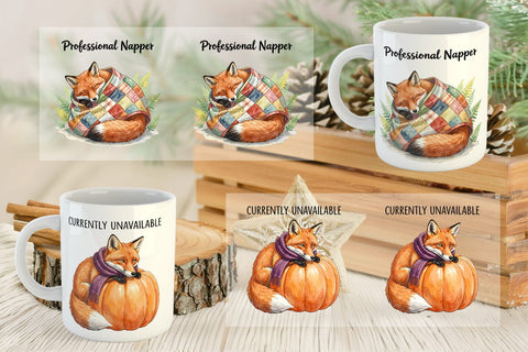 Mug Wrap Lazy Fox Cozy Hygge Watercolor Sublimation artnoy 