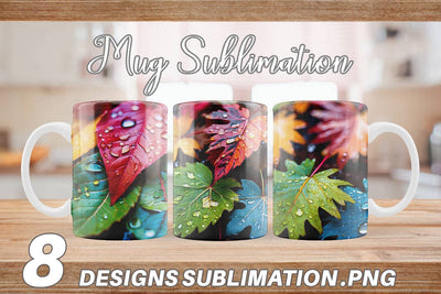 Mug Wrap Leaves with Water Drops Sublimation artnoy 