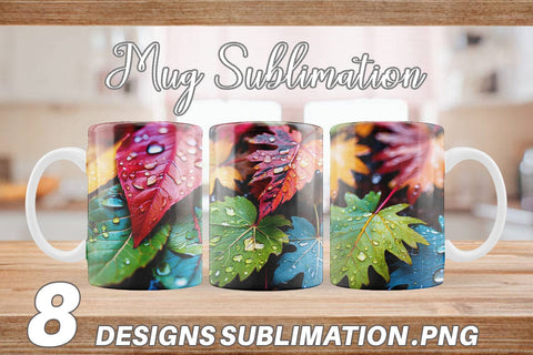 Mug Wrap Leaves with Water Drops Sublimation artnoy 