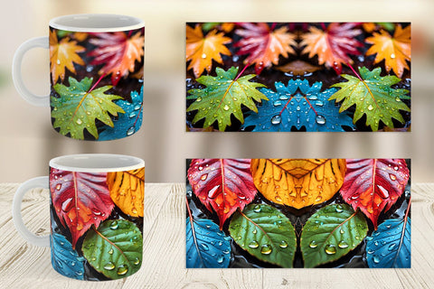 Mug Wrap Leaves with Water Drops Sublimation artnoy 