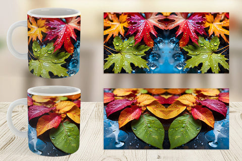 Mug Wrap Leaves with Water Drops Sublimation artnoy 