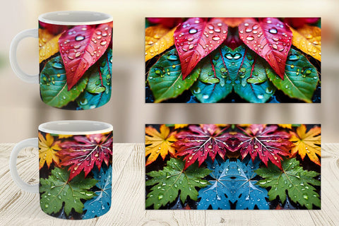 Mug Wrap Leaves with Water Drops Sublimation artnoy 