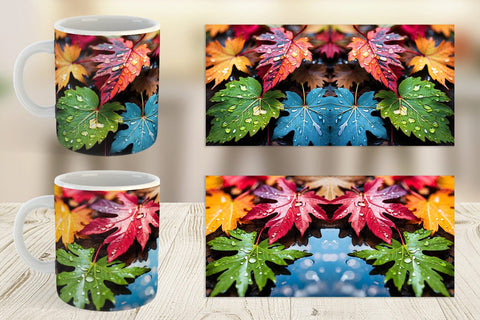 Mug Wrap Leaves with Water Drops Sublimation artnoy 