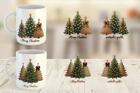 Mug Wrap Leopard Christmas Trees Sublimation artnoy 