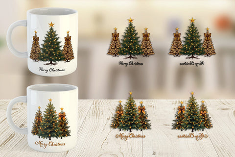 Mug Wrap Leopard Christmas Trees Sublimation artnoy 