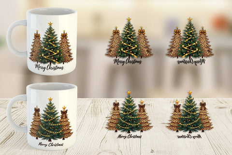 Mug Wrap Leopard Christmas Trees Sublimation artnoy 
