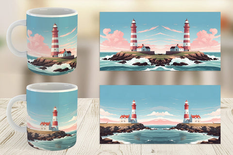 Mug Wrap Lighthouse Illustration Sublimation artnoy 