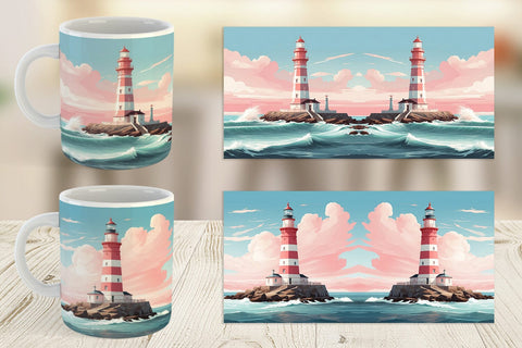 Mug Wrap Lighthouse Illustration Sublimation artnoy 