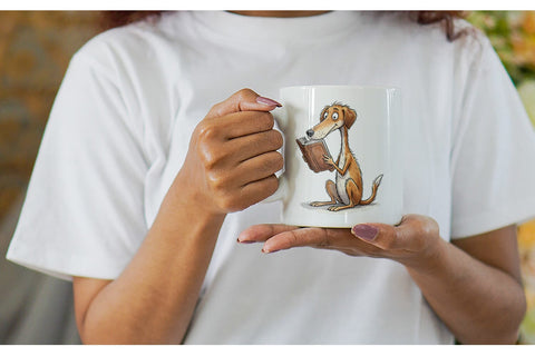 Mug Wrap Literary Loungers Dog Watercolor Sublimation artnoy 