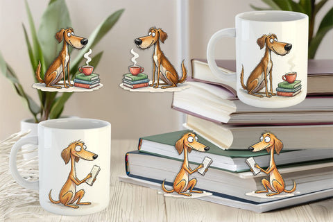Mug Wrap Literary Loungers Dog Watercolor Sublimation artnoy 