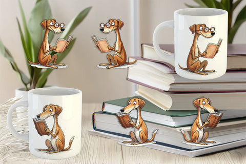Mug Wrap Literary Loungers Dog Watercolor Sublimation artnoy 