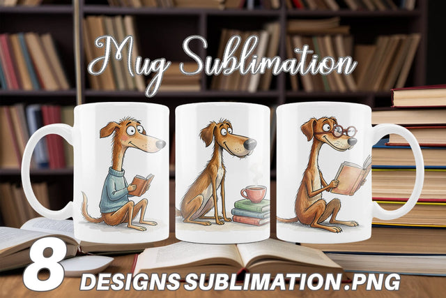 Mug Wrap Literary Loungers Dog Watercolor Sublimation artnoy 