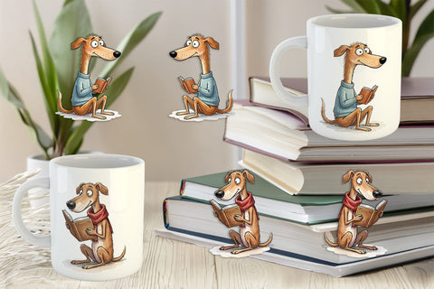 Mug Wrap Literary Loungers Dog Watercolor Sublimation artnoy 