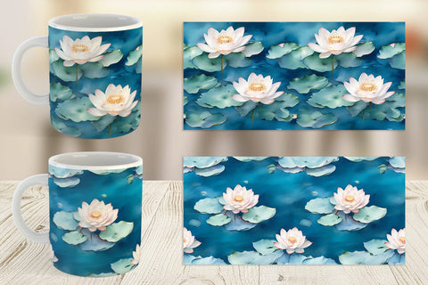 Mug Wrap Lotus Watercolor Pattern Sublimation artnoy 