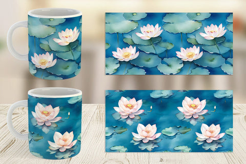 Mug Wrap Lotus Watercolor Pattern Sublimation artnoy 