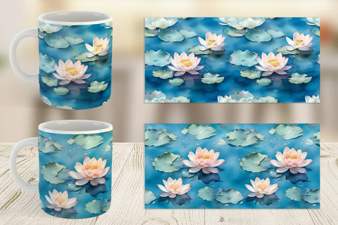Mug Wrap Lotus Watercolor Pattern Sublimation artnoy 