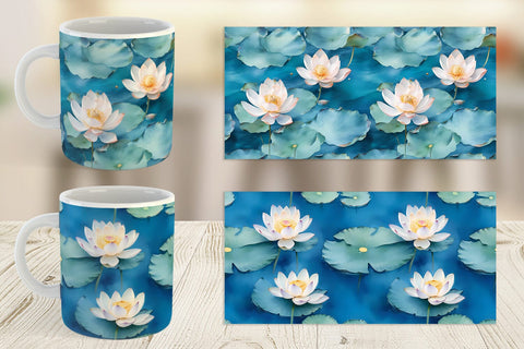 Mug Wrap Lotus Watercolor Pattern Sublimation artnoy 