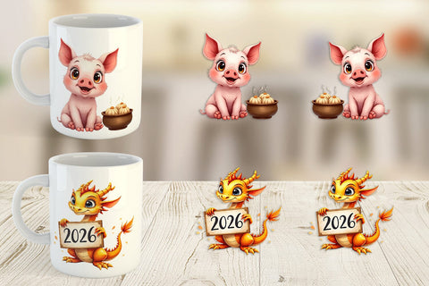 Mug Wrap Lunar New Year Cuties 2026 Watercolor Sublimation artnoy 
