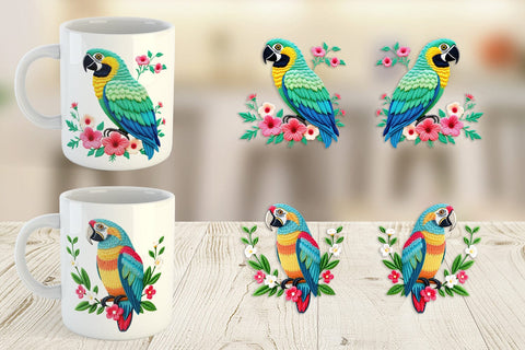 Mug Wrap Macaw Embroidery Sublimation artnoy 