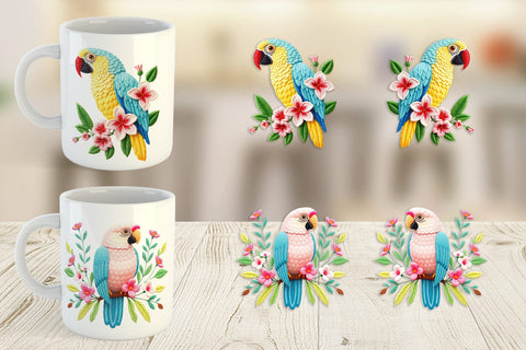 Mug Wrap Macaw Embroidery Sublimation artnoy 