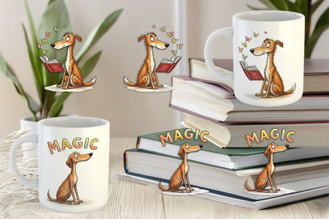 Mug Wrap Magical Storytime Dog Watercolor Sublimation artnoy 