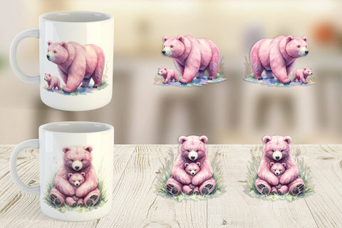 Mug Wrap Mama Bear Cub Watercolor Sublimation artnoy 