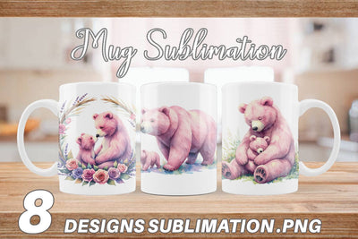 Mug Wrap Mama Bear Cub Watercolor Sublimation artnoy 