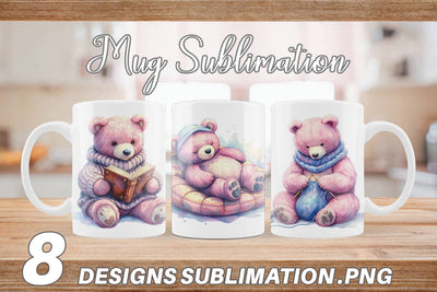 Mug Wrap Mama Bear Reading Watercolor Sublimation artnoy 