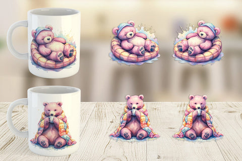 Mug Wrap Mama Bear Reading Watercolor Sublimation artnoy 