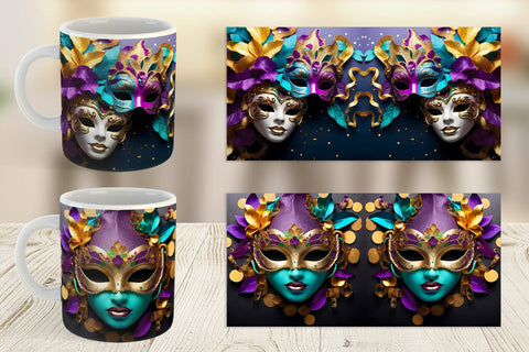 Mug Wrap Mardi Gras Masks Sublimation artnoy 