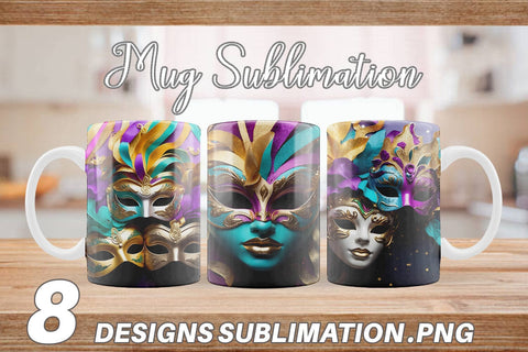 Mug Wrap Mardi Gras Masks Sublimation artnoy 