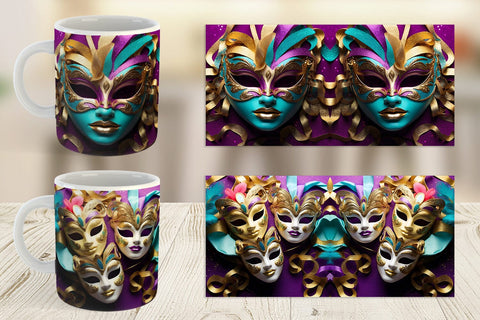 Mug Wrap Mardi Gras Masks Sublimation artnoy 