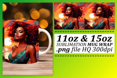 Mug Wrap Melanin Sunset Afro Woman Sublimation afrosvg 