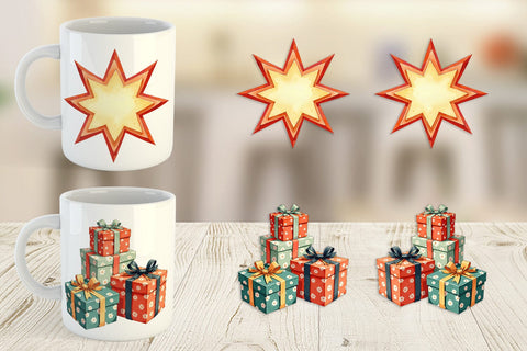 Mug Wrap Mid-Century Christmas Mail Retro Watercolor Sublimation artnoy 