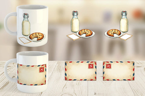 Mug Wrap Mid-Century Christmas Mail Retro Watercolor Sublimation artnoy 