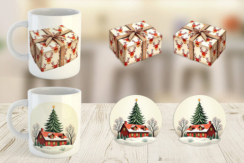 Mug Wrap Mid-Century Christmas Mail Retro Watercolor Sublimation artnoy 