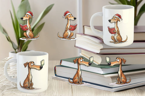 Mug Wrap Midnight Reading Dog Watercolor Sublimation artnoy 