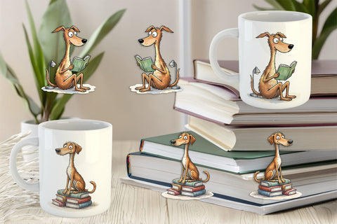 Mug Wrap Midnight Reading Dog Watercolor Sublimation artnoy 